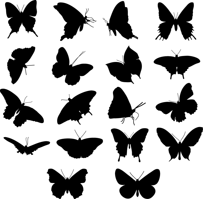 フリーイラスト 18種類の蝶のシルエットのセットでアハ体験 Gahag 著作権フリー写真 イラスト素材集