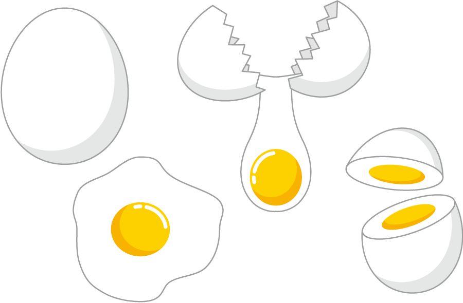 フリーイラスト 生卵 目玉焼き ゆで卵の4種類のたまごのセットでアハ体験 Gahag 著作権フリー写真 イラスト素材集