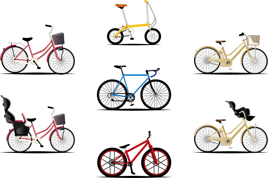 フリーイラスト 電動アシスト自転車などの7種類の自転車のセットでアハ体験 Gahag 著作権フリー写真 イラスト素材集