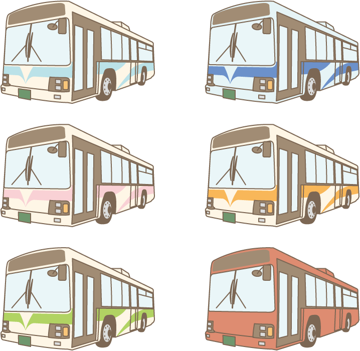 フリーイラスト 色の違う6種類の路線バスのセットでアハ体験 Gahag 著作権フリー写真 イラスト素材集