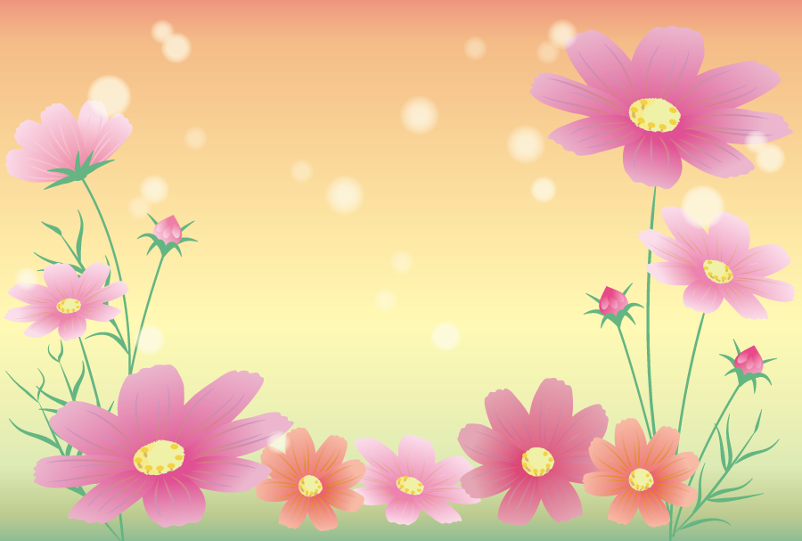 フリー イラストコスモスの花と玉ボケの背景