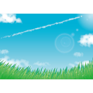 フリーイラスト, ベクター画像, AI, 風景, 草原, 草むら, 水滴（雫）, 空, 青空, 雲, 飛行機雲, 飛行機