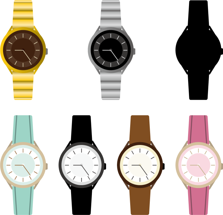 フリー イラスト7種類の腕時計のセット