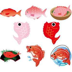 フリーイラスト, ベクター画像, EPS, 動物, 魚類, 魚（サカナ）, 鯛（タイ）, 食べ物（食料）, 魚介料理