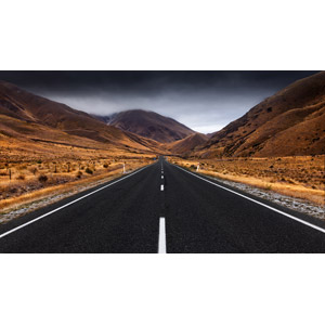 フリー写真, 風景, 建造物, 道路, 山, 暗雲