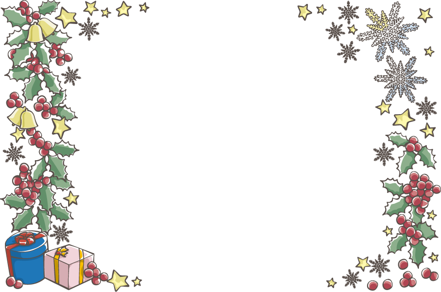 フリーイラスト セイヨウヒイラギのクリスマスの飾り枠