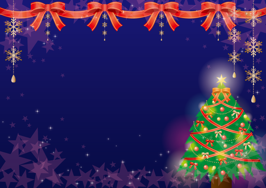 フリーイラスト リボンとクリスマスツリーの背景