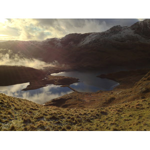 フリー写真, 風景, 山, 湖, 雲, 朝日, 太陽光（日光）, 早朝