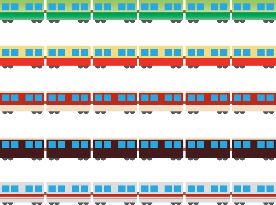 フリーイラスト 5種類の電車の飾り罫線のセット