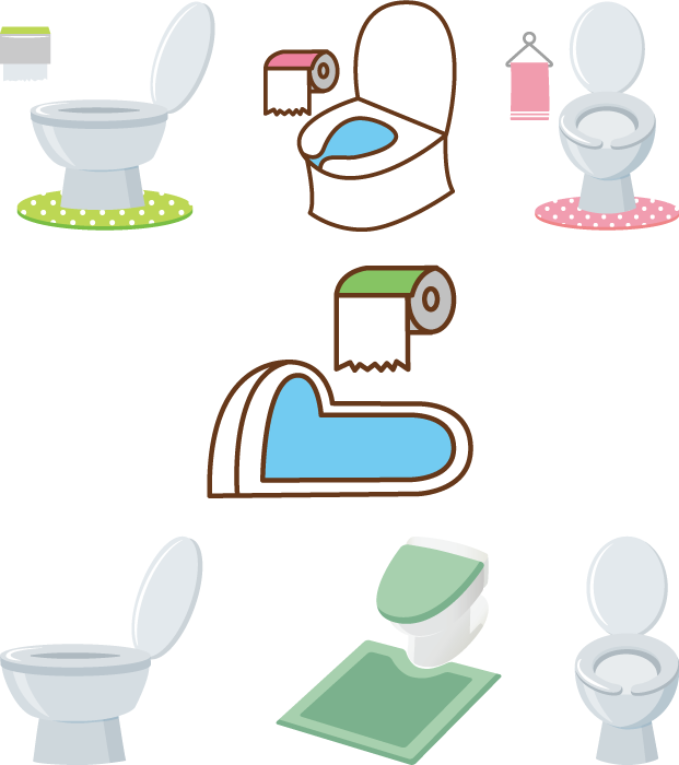フリーイラスト 7種類のトイレの便器のセット