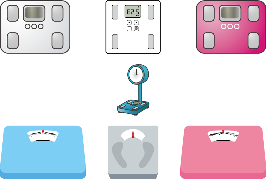 フリーイラスト 7種類の体重計のセット