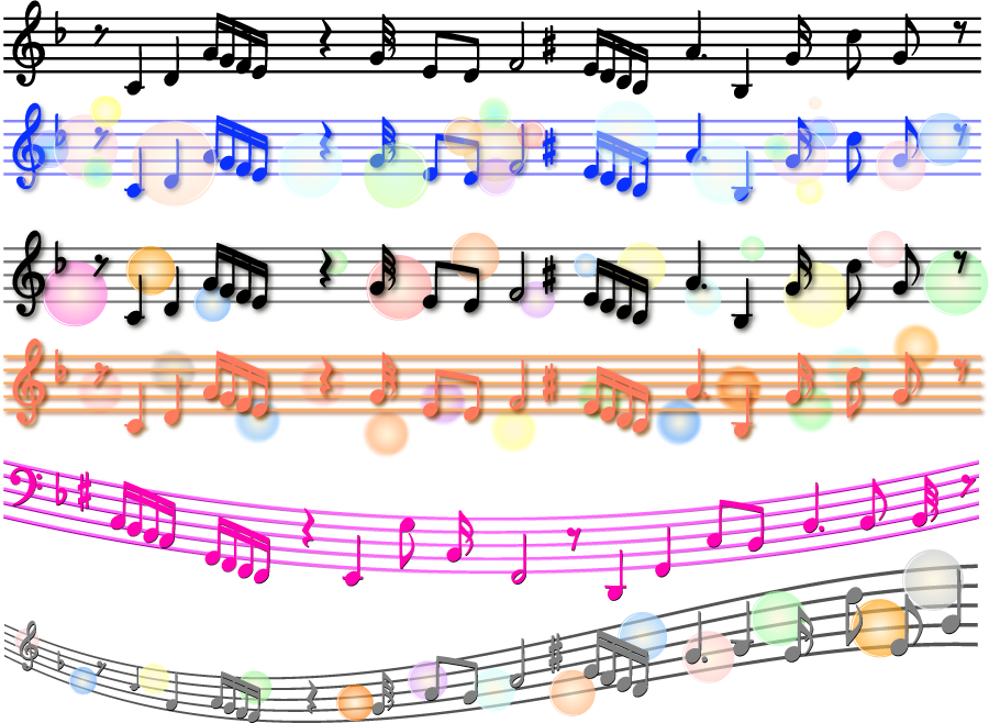 フリーイラスト 6種類の楽譜のラインセット