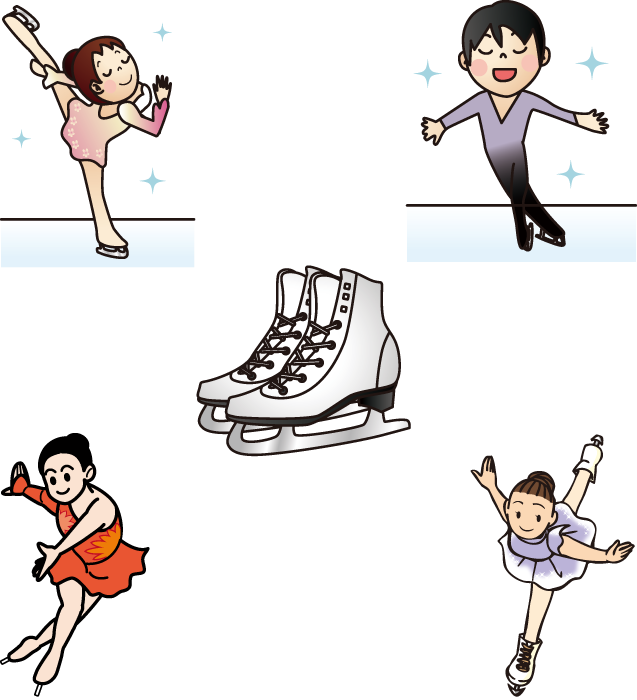 フリーイラスト 5種類のフィギュアスケートとスケート靴のセットでアハ体験 Gahag 著作権フリー写真 イラスト素材集
