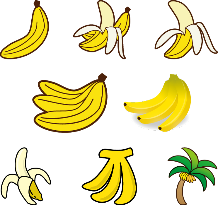 フリーイラスト 8種類のバナナのセット