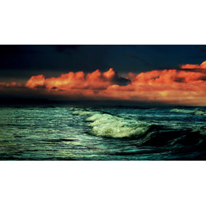 フリー写真, 風景, 自然, 夕暮れ（夕方）, 夕焼け, 海, 波