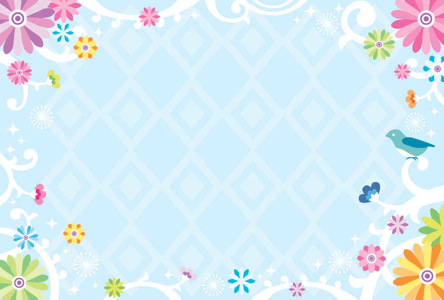 フリーイラスト 青い鳥と花柄の飾り枠