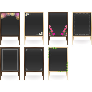 フリーイラスト, ベクター画像, AI, メニューボード, 黒板, 立て看板, 看板, 打ち上げ花火, コスモス（秋桜）, つる植物