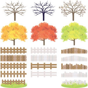フリーイラスト, ベクター画像, EPS, 樹木, 紅葉（黄葉）, 柵（フェンス）