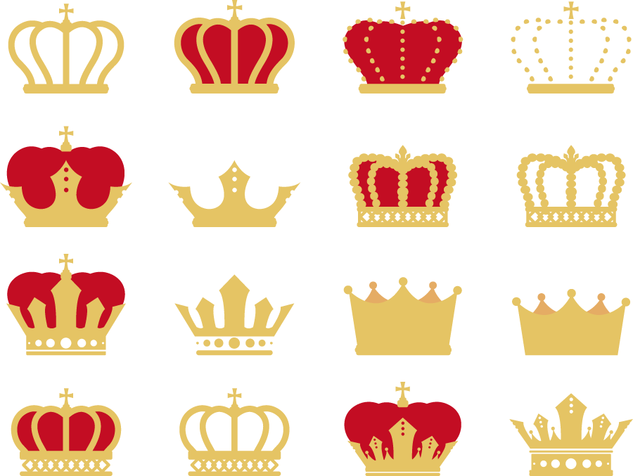 フリーイラスト 16種類の王冠のセット