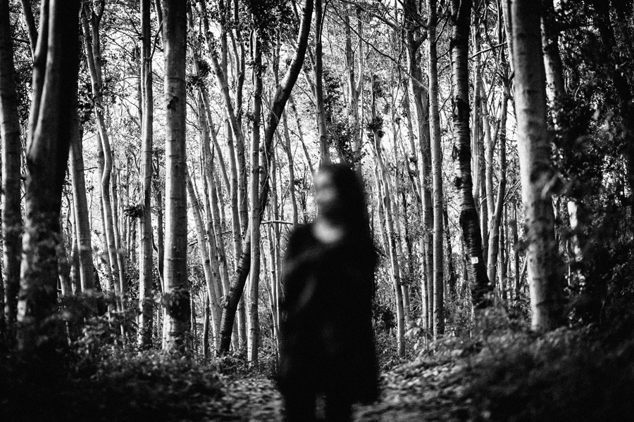 フリー写真 森の木々の前に立つ女性
