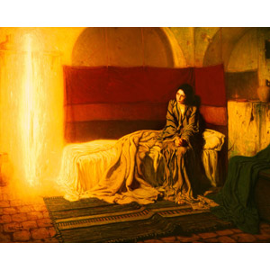 フリー絵画, ヘンリー・オサワ・タナー, 宗教画, キリスト教, 新約聖書, 聖母マリア, 受胎告知, 光（ライト）