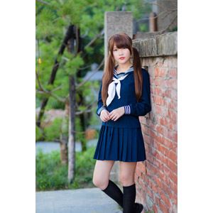 フリー写真, 人物, 女性, アジア人女性, 中国人, 欣欣（00001), 少女, アジアの少女, セーラー服（学生服）, 学生服, 学生（生徒）, 高校生, ツインテール