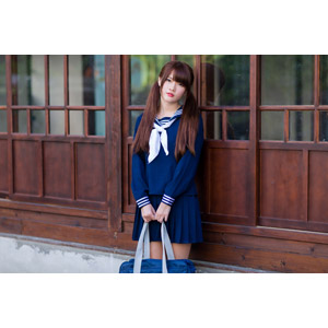 フリー写真, 人物, 女性, アジア人女性, 中国人, 欣欣（00001), 少女, アジアの少女, セーラー服（学生服）, 学生服, 学生（生徒）, 高校生, ツインテール