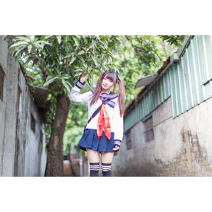 フリー写真, 人物, 少女, アジアの少女, 小花（00096), 中国人, 学生（生徒）, 高校生, 学生服, セーラー服, ツインテール
