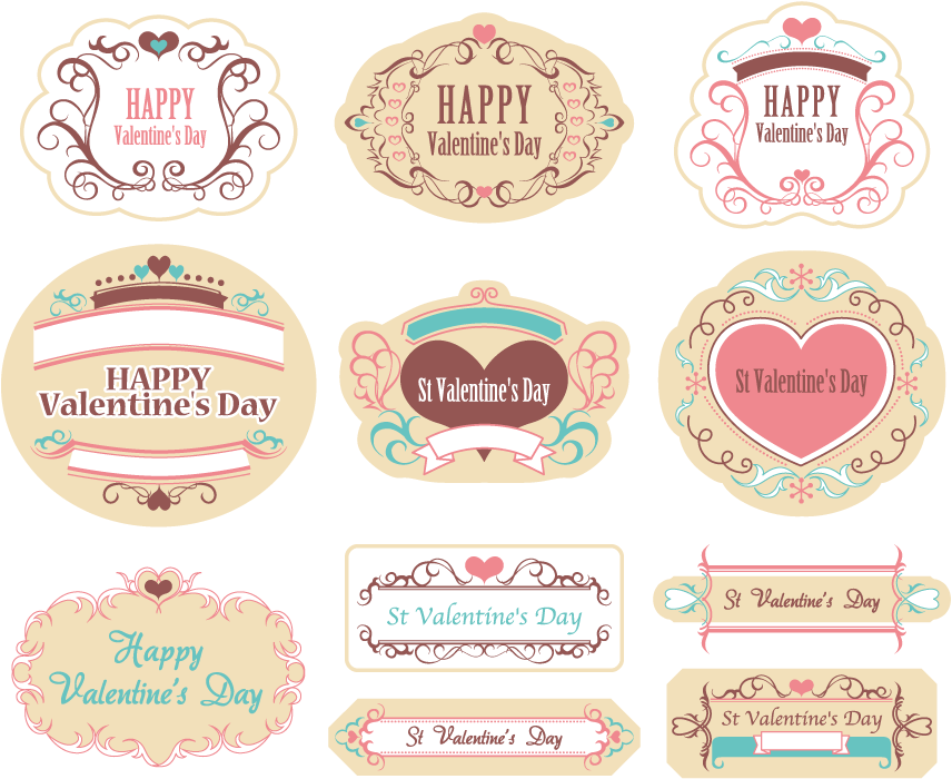 フリーイラスト 11種類のバレンタインデーのラベルのセット