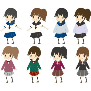 フリーイラスト, ベクター画像, AI, 人物, 少女, 学生（生徒）, 高校生, 中学生, 学生服, セーラー服, ブレザー制服, ポニーテール