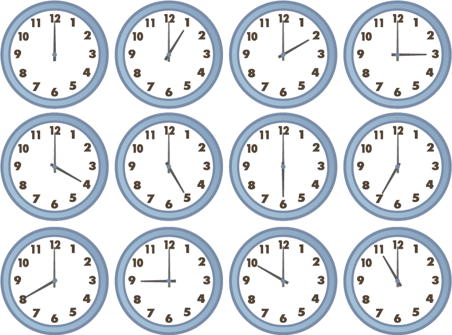 フリーイラスト 時間の違う12種類の掛け時計のセットでアハ体験 Gahag 著作権フリー写真 イラスト素材集