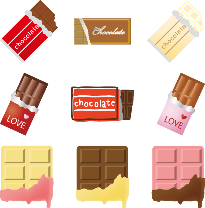 フリーイラスト 9種類の板チョコのセット