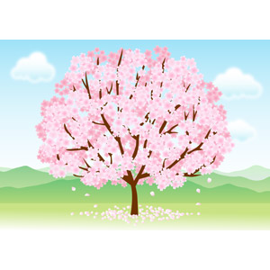 フリーイラスト, ベクター画像, AI, 風景, 自然, 樹木, 花, 桜（サクラ）, ピンク色の花, 春