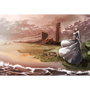 フリーイラスト, 人物, 女性, 横顔, 人と風景, ビーチ（砂浜）, 海