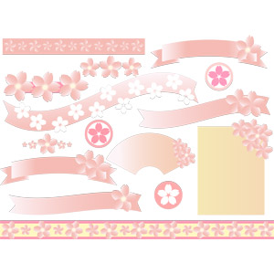 フリーイラスト, ベクター画像, EPS, 花, 桜（サクラ）, 春, 飾り（装飾）, 帯リボン, 飾り罫線（ライン）
