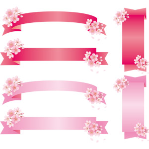 フリーイラスト, ベクター画像, AI, 飾り（装飾）, リボン, 帯リボン, 花, 桜（サクラ）, ピンク色の花, 春