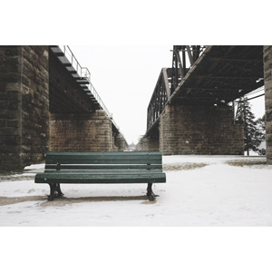 フリー写真, 風景, 建造物, 鉄橋, 雪, 冬, ベンチ, カナダの風景