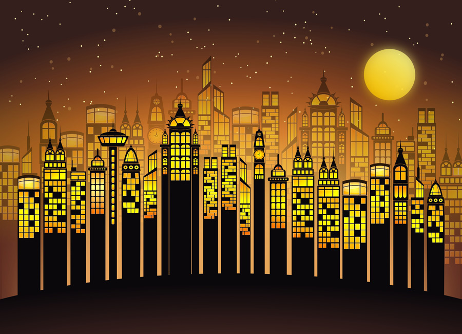 フリーイラスト 満月と高層ビルの建ち並ぶ都市の夜景でアハ体験 Gahag 著作権フリー写真 イラスト素材集