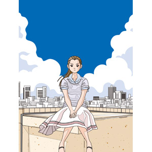 フリーイラスト, ベクター画像, EPS, 人物, 女性, 少女, 街並み, 青空, 積乱雲（入道雲）