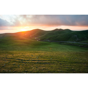 フリー写真, 風景, 丘, 夕暮れ（夕方）, 夕焼け, 夕日