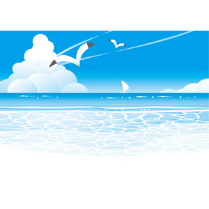 フリーイラスト, ベクター画像, EPS, 風景, 自然, 海, 鴎（カモメ）, 夏