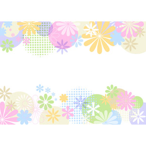 フリーイラスト, ベクター画像, AI, 背景, フレーム, 上下フレーム, 花柄, 水玉模様（ドット柄）