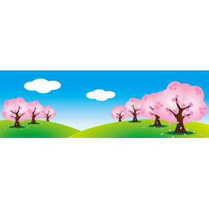 フリーイラスト, ベクター画像, EPS, 風景, 自然, 丘, 青空, 樹木, 桜（サクラ）, 春, バナー