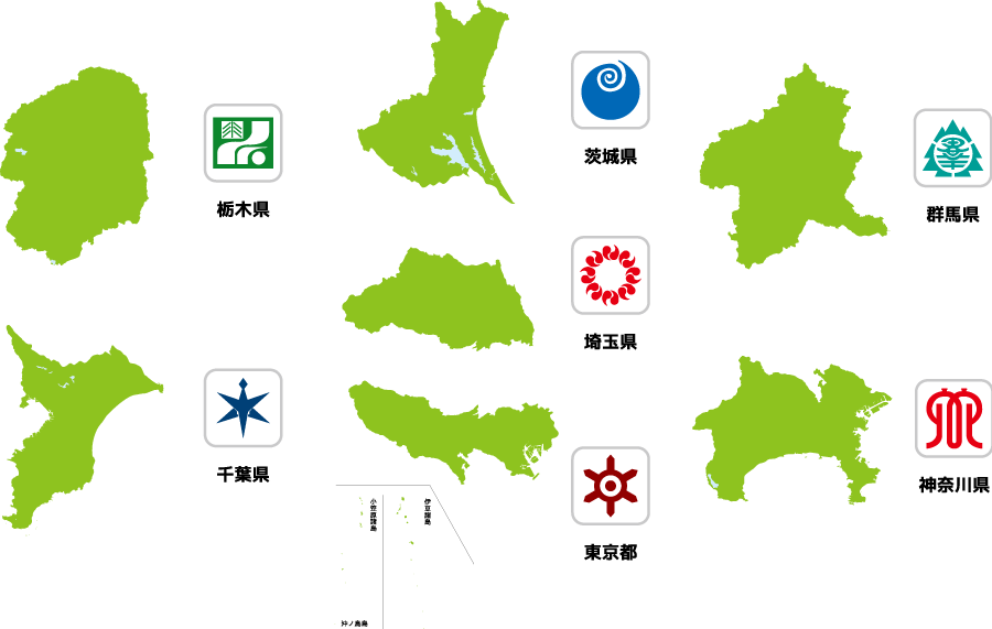フリーイラスト 関東1都6県の地図と県旗のセット