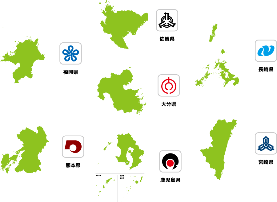 フリーイラスト 九州7県の地図と県旗のセットでアハ体験 Gahag 著作権フリー写真 イラスト素材集