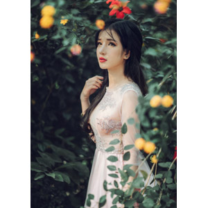 フリー写真, 人物, 女性, アジア人女性, ベトナム人, 人と花, ドレス