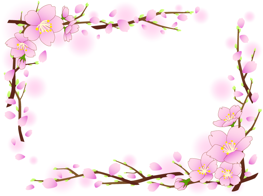 フリーイラスト 枝付きの桜の花のフレーム