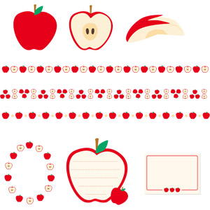 フリーイラスト, ベクター画像, AI, 食べ物（食料）, 果物（フルーツ）, リンゴ, 飾り罫線（ライン）, フレーム, 円形フレーム, 囲みフレーム, メッセージカード