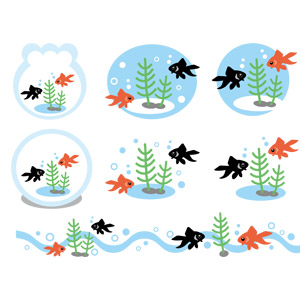 フリーイラスト, ベクター画像, EPS, 動物, 魚類, 魚（サカナ）, 金魚（キンギョ）, 夏