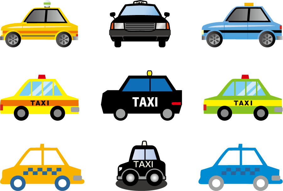 フリーイラスト 9種類のタクシーのセット
